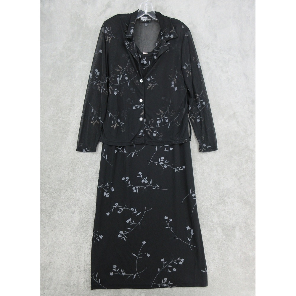 Vintage Dawn Joy Dress Womens Size 8 Floral Sheer Jacket Glitter Tank Black Knit